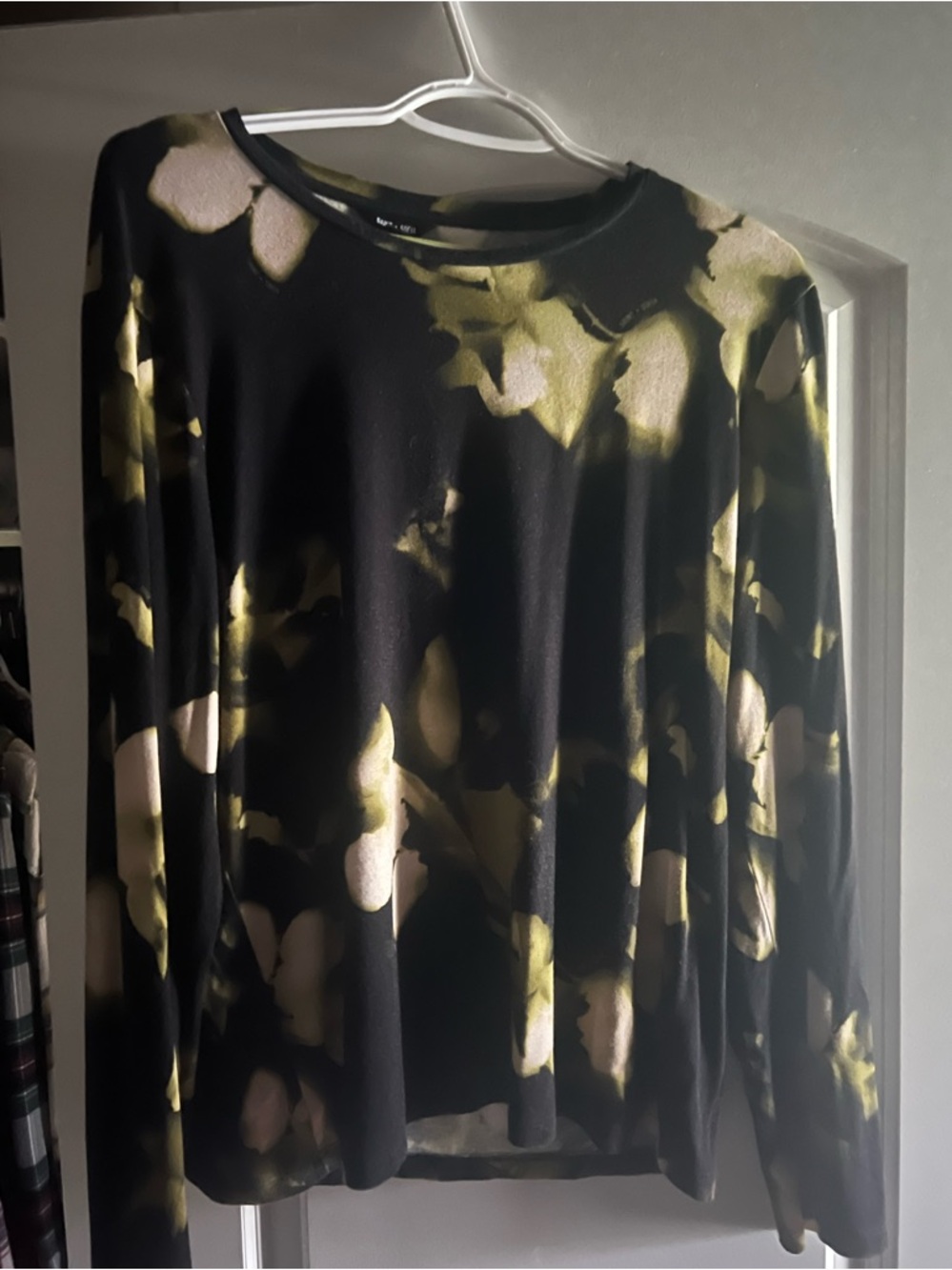 Saint + Sophia Black Floral Long Sleeve Top with Olive and Cream Print